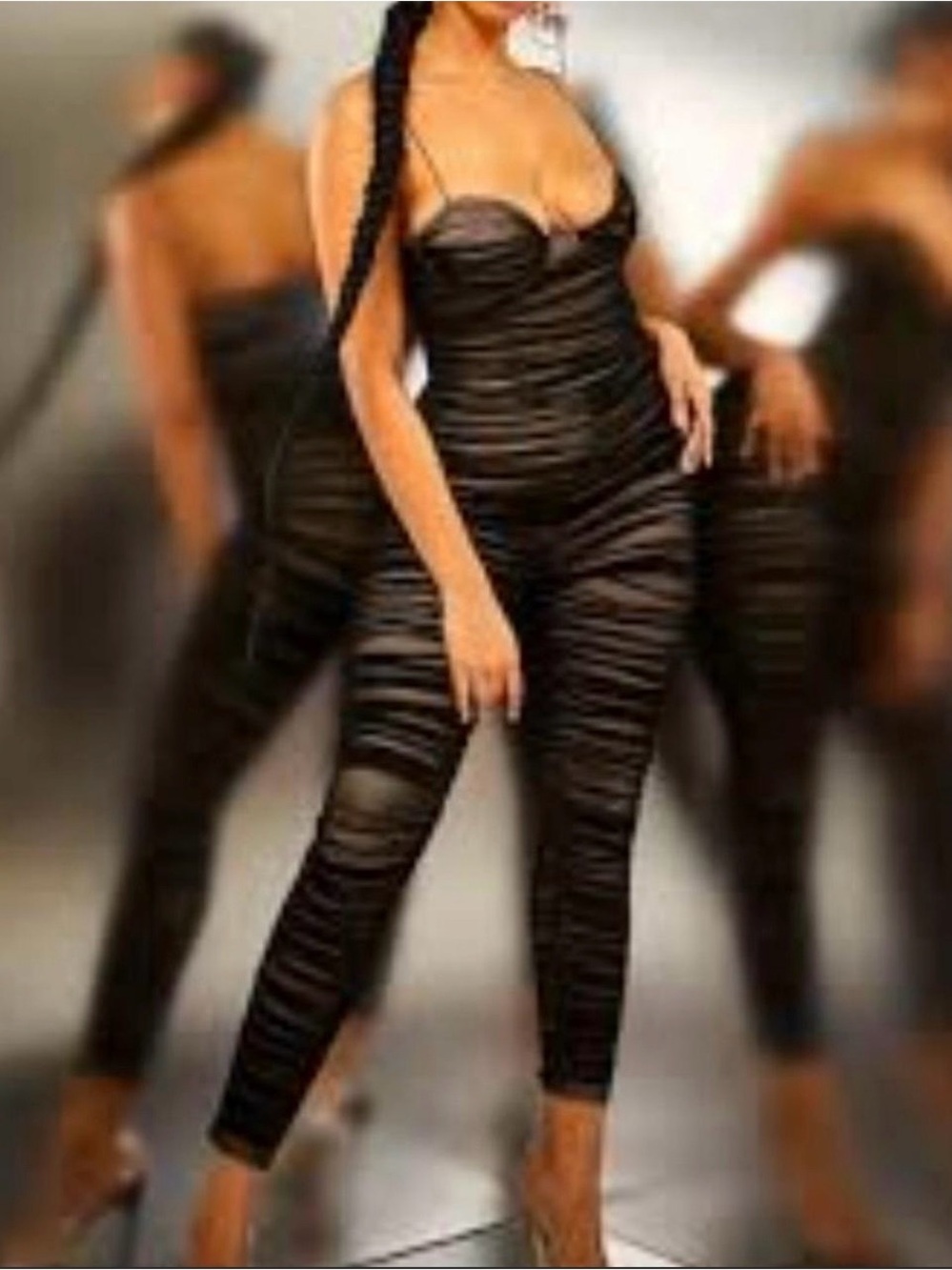 WT PrettyLittleThing BLACK RUCHED MESH UNDERWIRE JUMPSUIT - US size 12